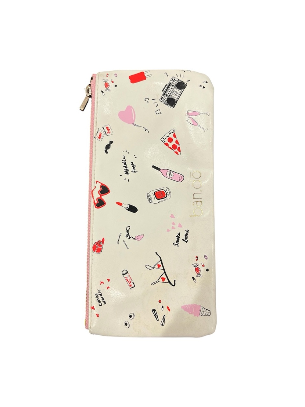 Ban.do White Patterned Cosmetic Pouch with Pink Accents
